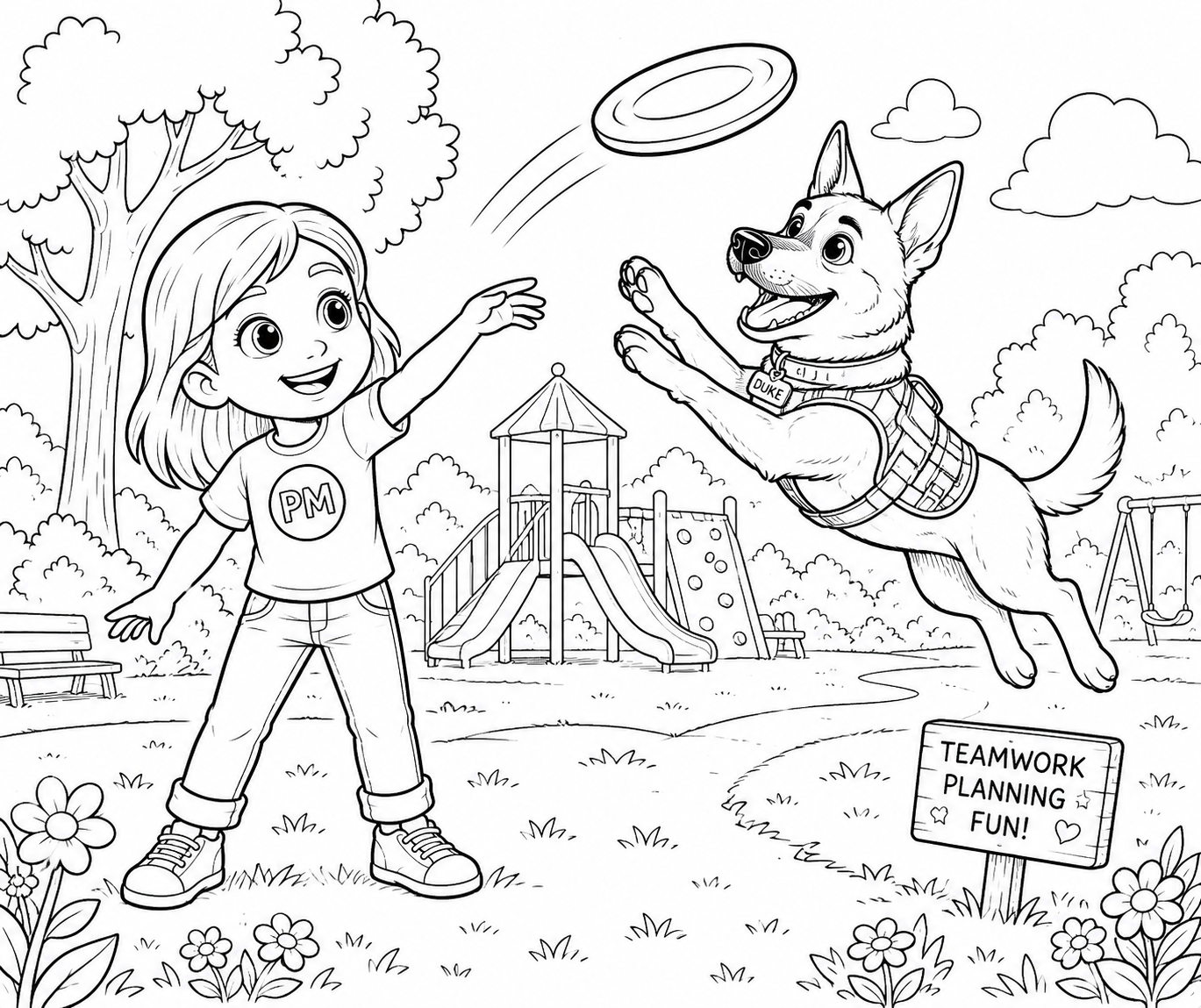 Penny and Duke playground coloring page
